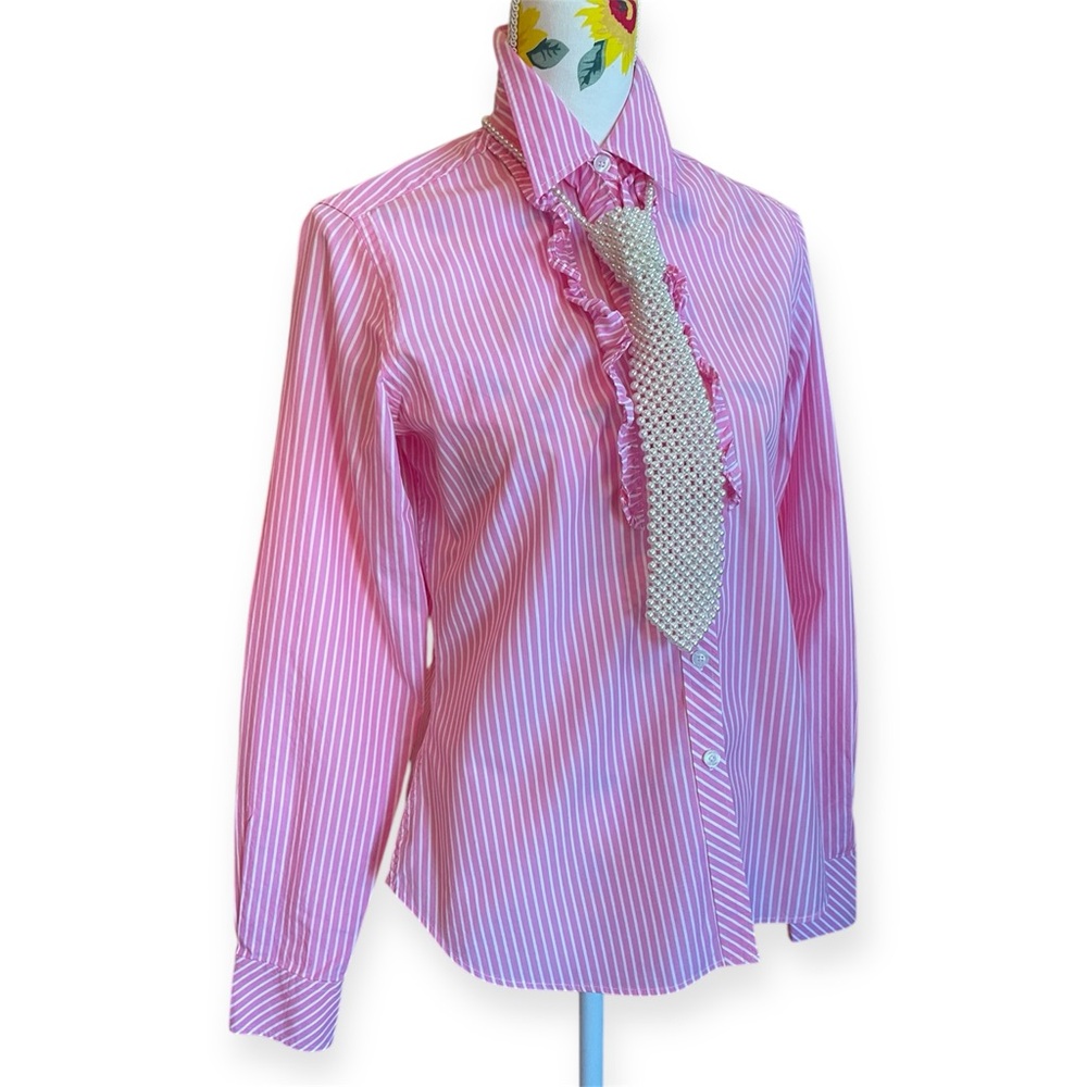 ⚡️2/$15 Lilly Pulitzer: Pink Striped Button-Up Shirt Size 8 (fits like a size 6)